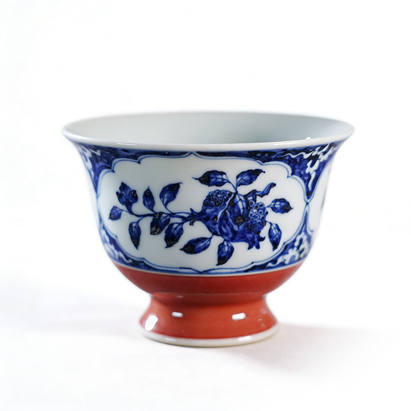Three Abundances Shiliu Cup Blue and White Xuande Red 90 ml