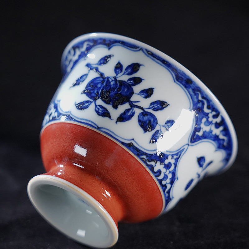 Three Abundances Shiliu Cup Blue and White Xuande Red 90 ml
