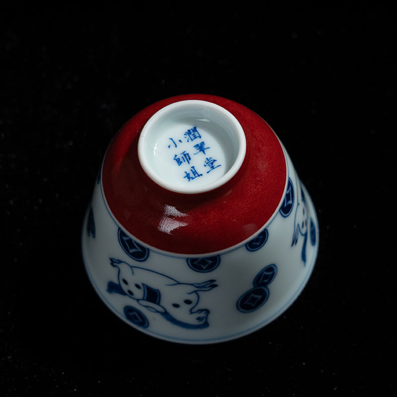 Immediate Wealth Small Elegant Cup – Blue & White with Xuande Red 60ml