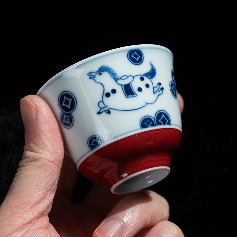 Immediate Wealth Small Elegant Cup – Blue & White with Xuande Red 60ml