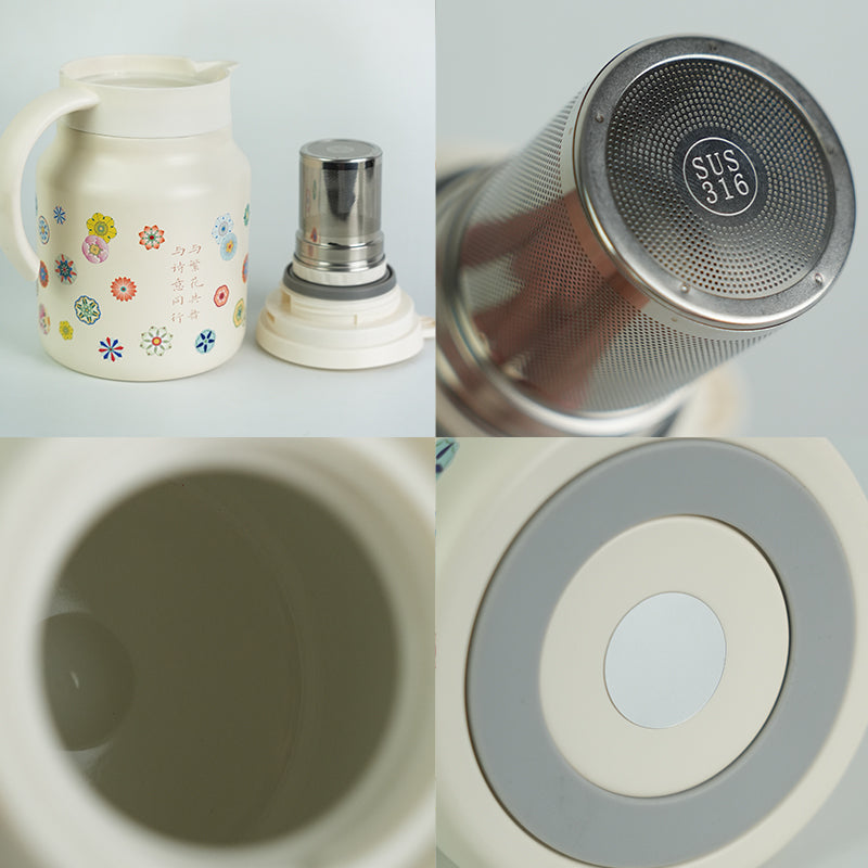 Floral White | Ceramic-lined Thermos Teapot