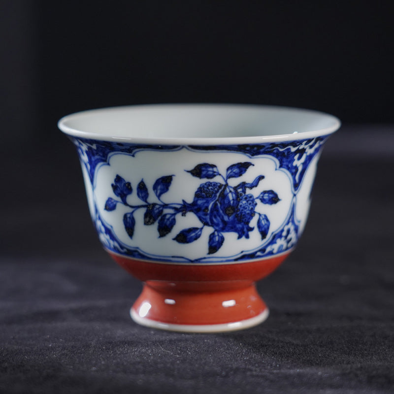 Three Abundances Shiliu Cup Blue and White Xuande Red 90 ml