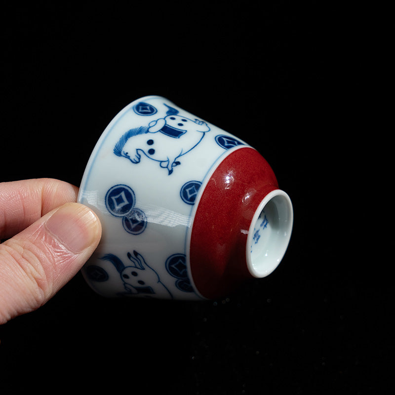 Immediate Wealth Small Elegant Cup – Blue & White with Xuande Red 60ml