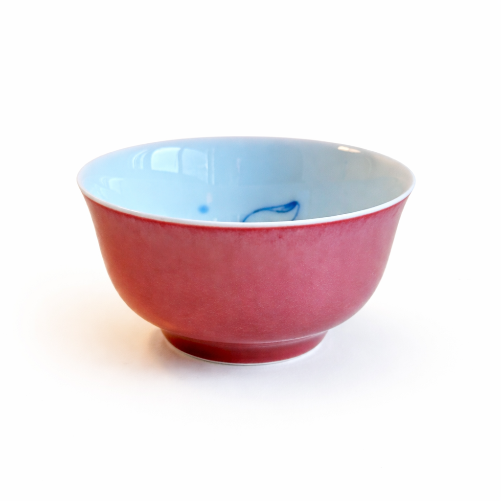 Twin Fish Master Cup – Rouge-Bean Red with Hand-Painted Underglaze Blue